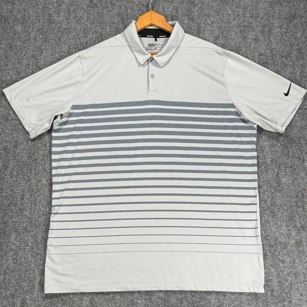Nike Golf Men's XL Gray Blue Heather Stripe Dri-FIT Stretch Polo Shirt